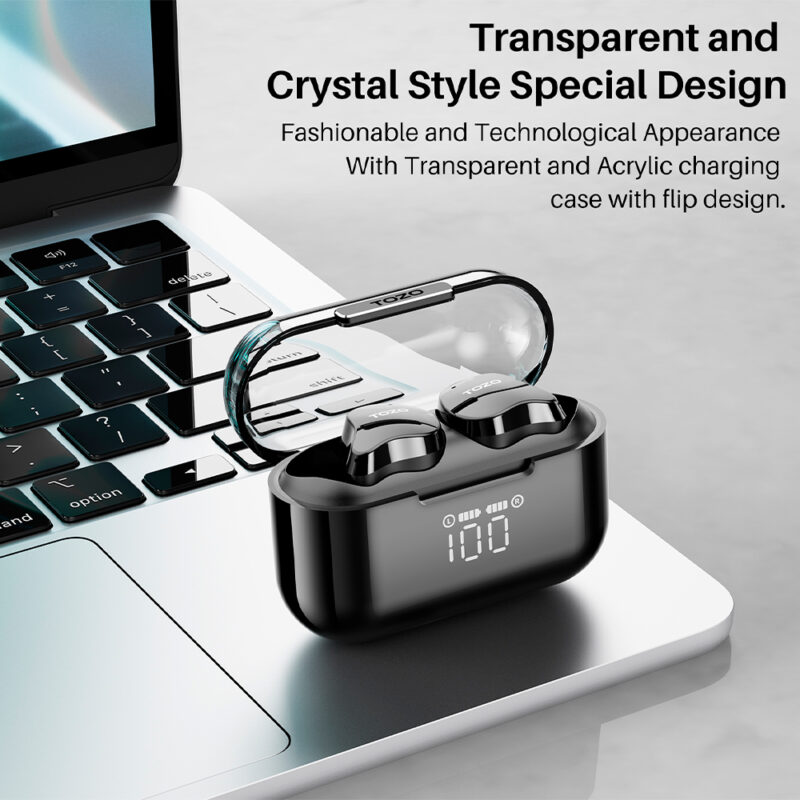 Fone de Ouvido Sem Fio Tozo Crystal Buds BT 5.3 Preto