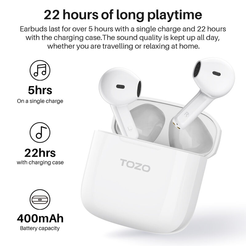 Fone de Ouvido Sem Fio Tozo A3 Bluetooth 5.3 Branco