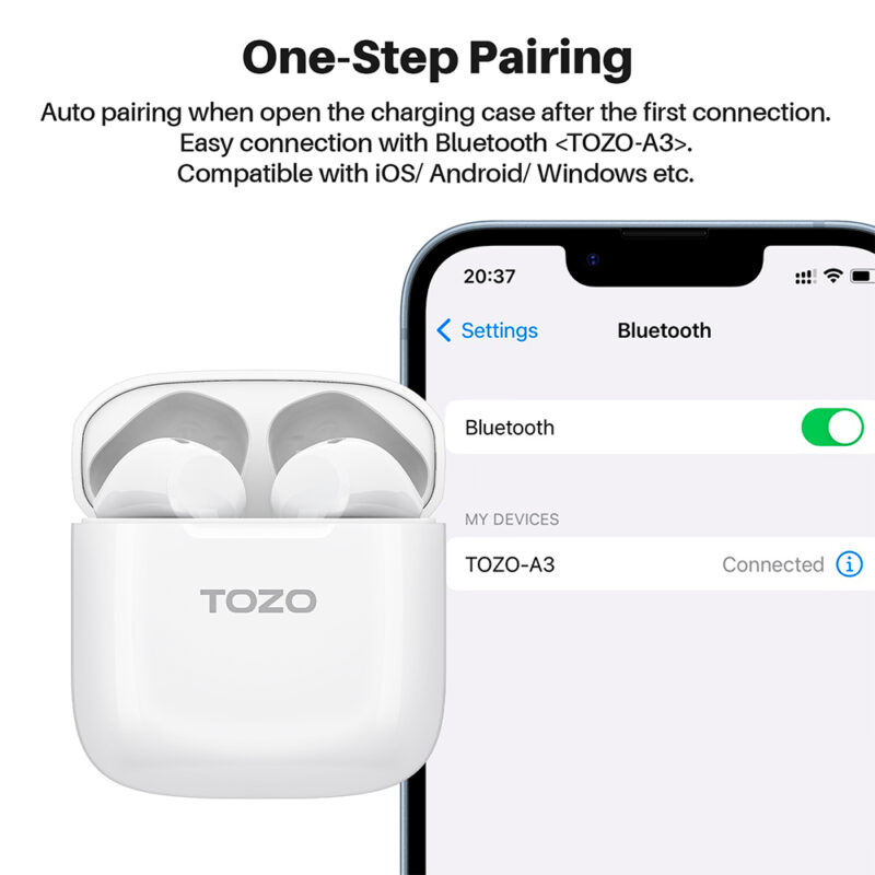 Fone de Ouvido Sem Fio Tozo A3 Bluetooth 5.3 Branco