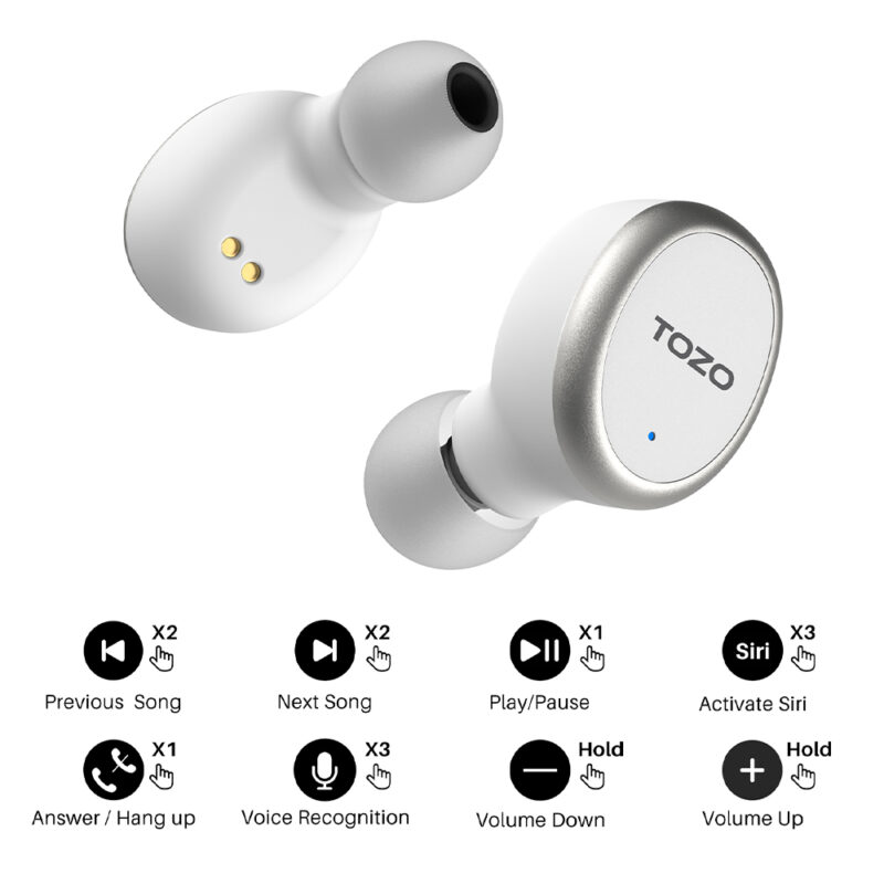 Fone de Ouvido Sem Fio Tozo T10s Bluetooth 5.3 Branco