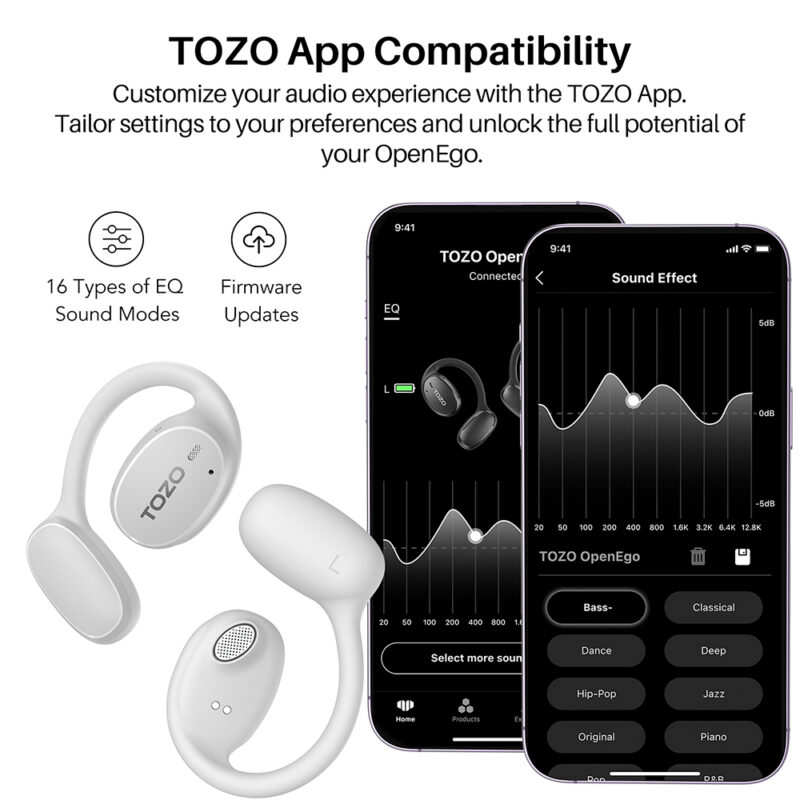 Fone de Ouvido Sem Fio Tozo OpenEgo Bluetooth 5.3 Branco