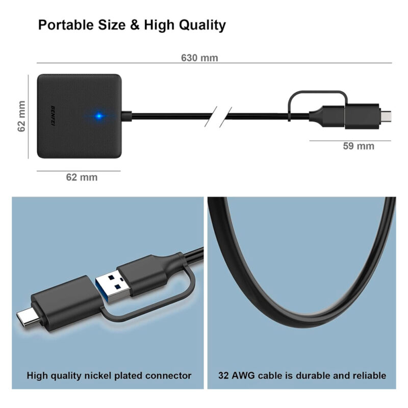 Leitor Cartão Memória Benfei 4 em 1 p/Usb A/C Preto