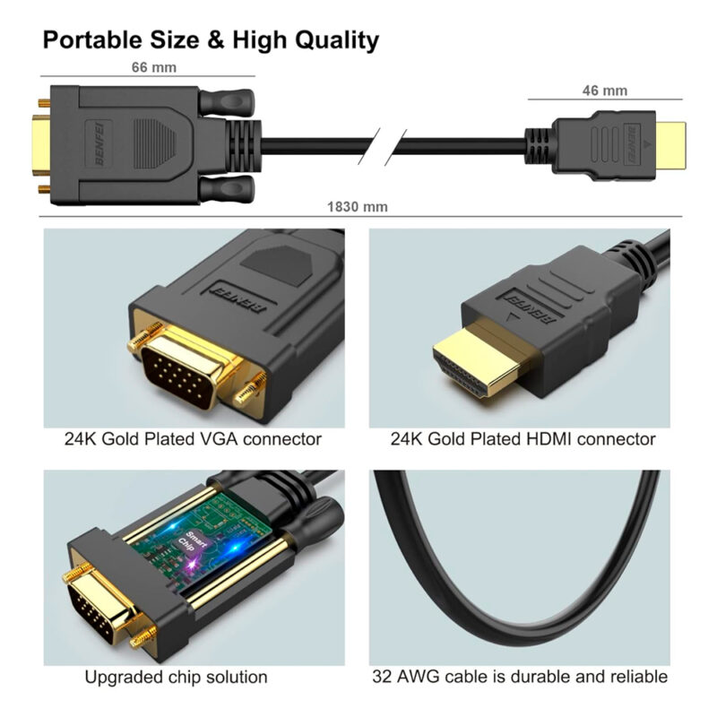 Cabo HDMI para VGA Benfei Aprox. 1,83m Preto