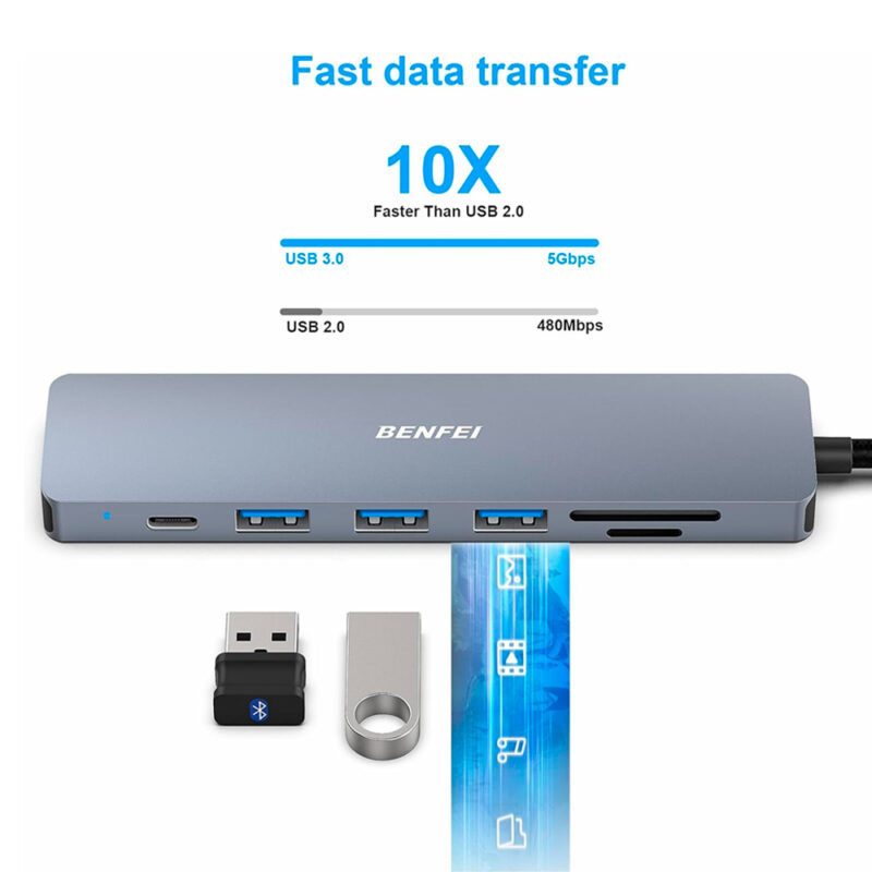 Hub Adaptador Multifuncional Benfei 7 em 1 p/Usb C Cinza