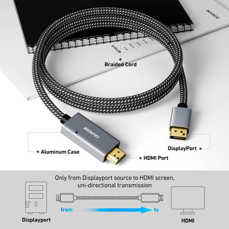 Unidirecional, Suporte 4K a 30Hz, Trançado de Nylon, Macho para Macho, Preto