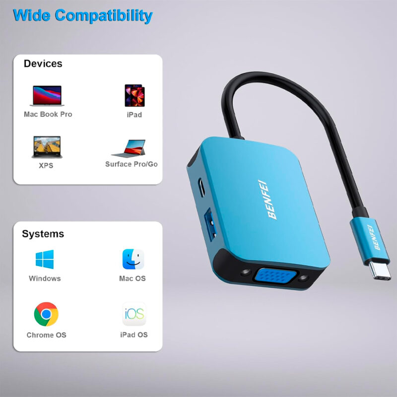 Hub Adaptador Multiportas Benfei 4 em 1 p/Usb-C Azul