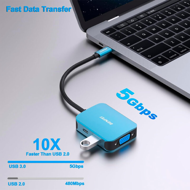 Hub Adaptador Multiportas Benfei 4 em 1 p/Usb-C Azul