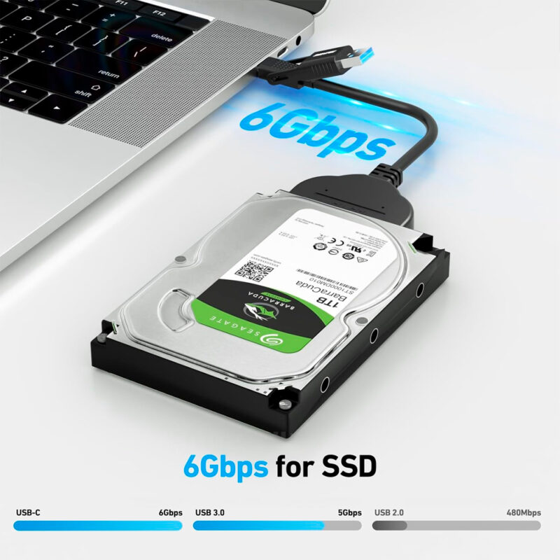 Cabo SATA Benfei 2 em 1, Sata3 p/Usb C /Usb 3.0 Preto
