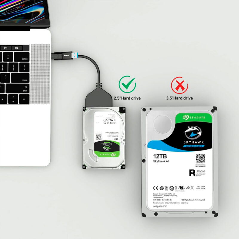 Cabo SATA Benfei 2 em 1, Sata3 p/Usb C /Usb 3.0 Preto