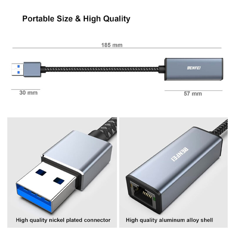 Adaptador Benfei USB 3.0 para RJ45 Ethernet Cinza