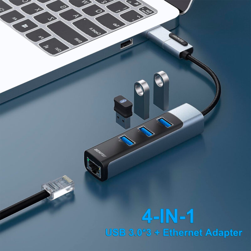 Hub Adaptador Multifuncional BENFEI 2 em 1 p/USB C/A 3.0 Cinza