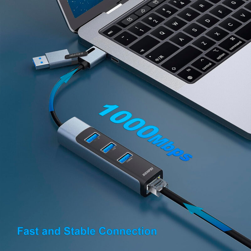 Hub Adaptador Multifuncional BENFEI 2 em 1 p/USB C/A 3.0 Cinza