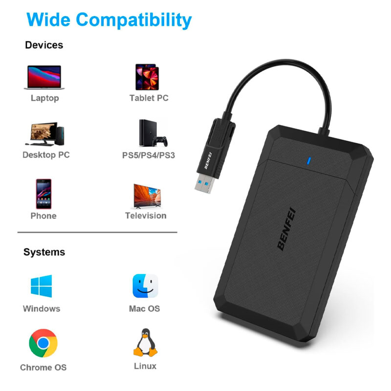 Case Gabineta Disco Rígido 2.5 pol. Benfei p/Usb A/C Preto