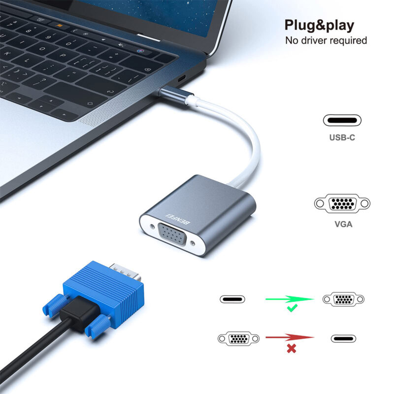 Adaptador de Vídeo Benfei USB-C para VGA Cinza