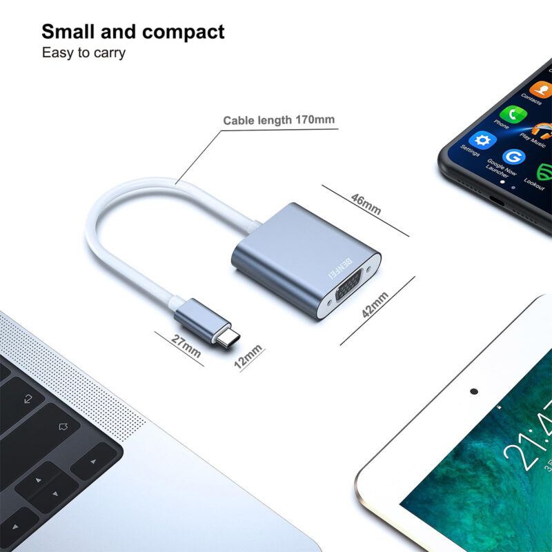 Adaptador de Vídeo Benfei USB-C para VGA Cinza