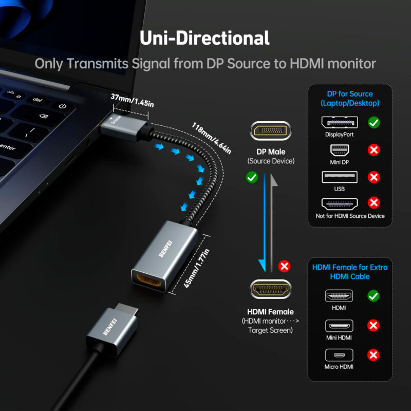 Adaptador Benfei DisplayPort para HDMI – Conversão de Áudio e Vídeo