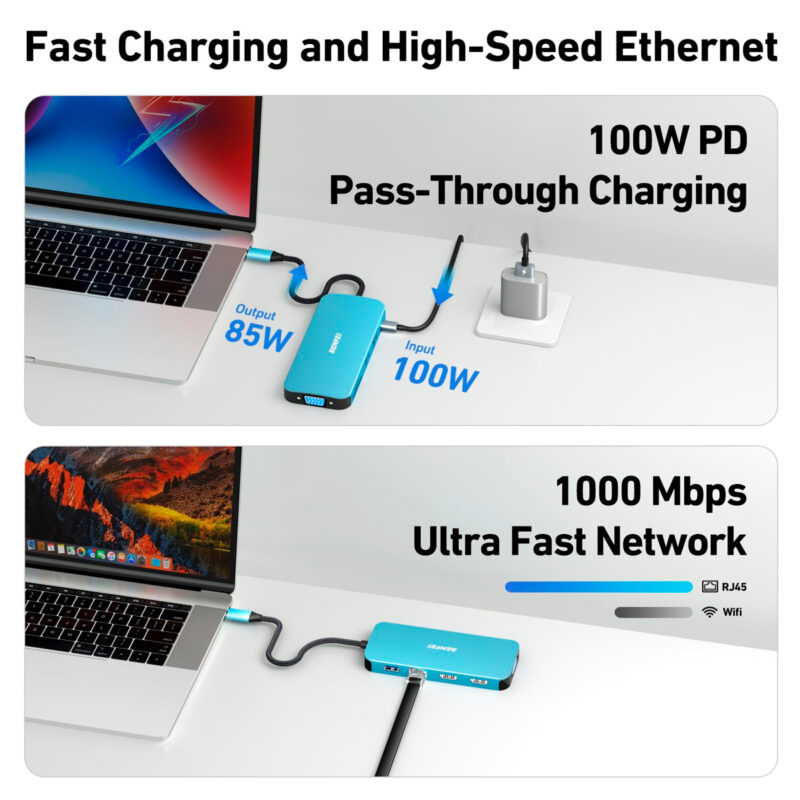 Hub Adaptador Multifuncional Benfei 11 em 1 p/USB-C Azul