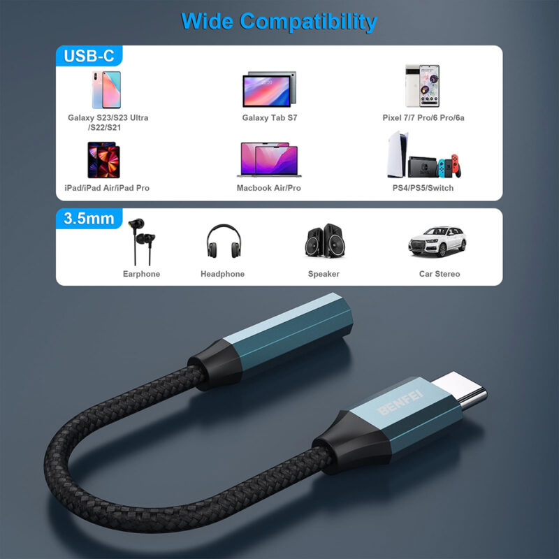 Adaptador Áudio Benfei Usb C p/3.5mm Fêmea Azul