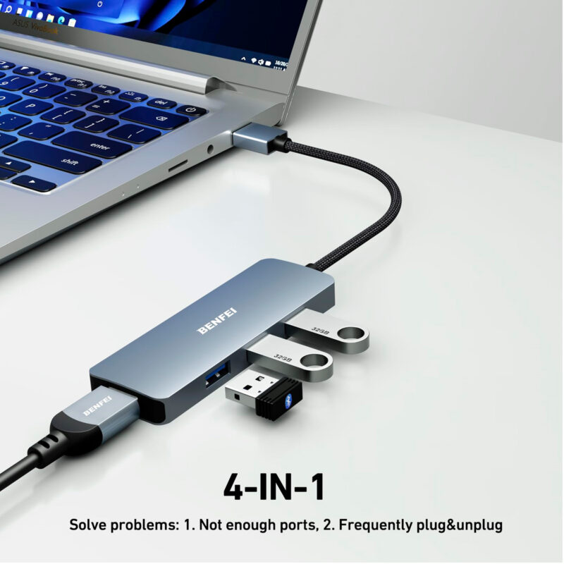 Hub Multifuncional USB 3.0 Benfei com 4 Portas USB A