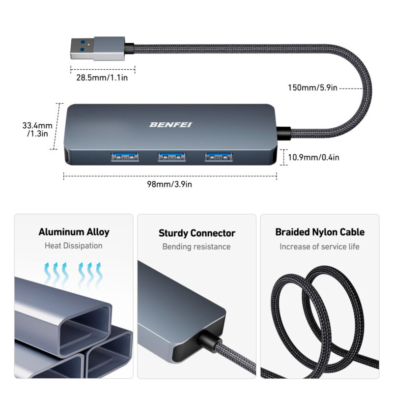 Hub Multifuncional USB 3.0 Benfei com 4 Portas USB A