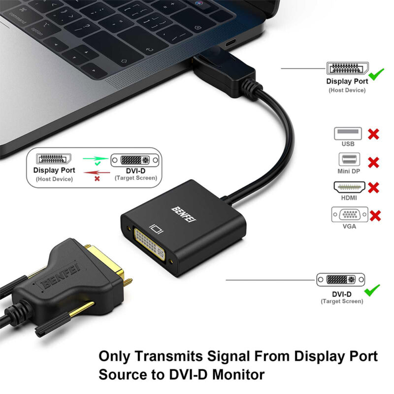 Adaptador Benfei DisplayPort p/DVI-D Single Link Preto