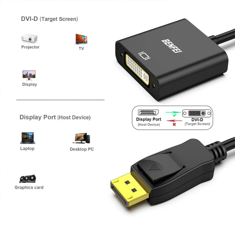 Adaptador Benfei DisplayPort p/DVI-D Single Link Preto