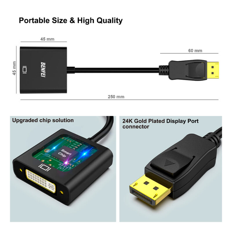 Adaptador Benfei DisplayPort p/DVI-D Single Link Preto