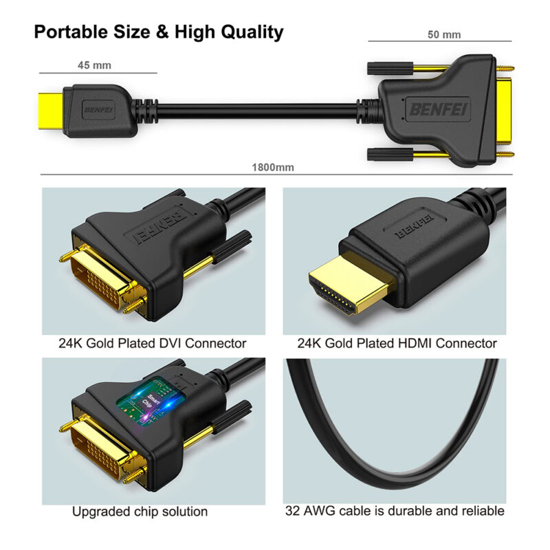 Cabo Hdmi p/DVI-D 24+1 Macho Benfei Bidirecional Preto