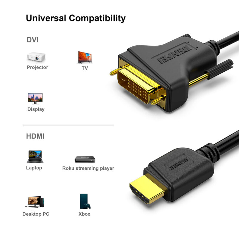 Cabo Hdmi p/DVI-D 24+1 Macho Benfei Bidirecional Preto