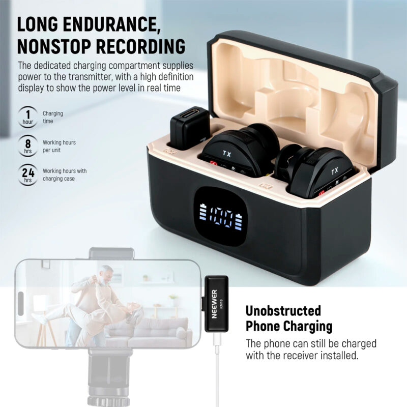 Sistema Microfone Sem Fio Neewer Km18 Usb C Lapela Preto