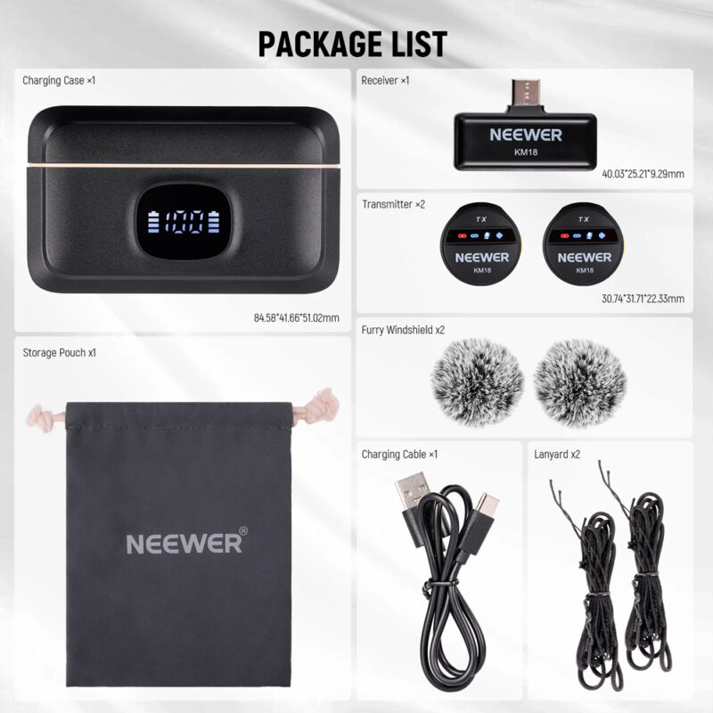 Sistema Microfone Sem Fio Neewer Km18 Usb C Lapela Preto