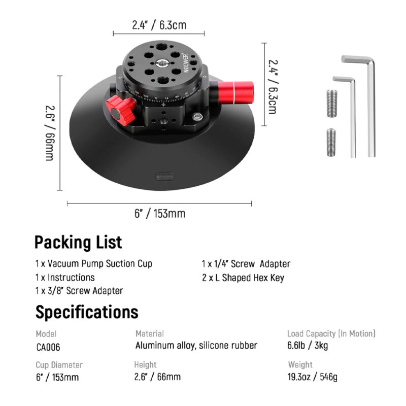 Suporte de Ventosa Neewer 6” para Câmeras e Smartphones