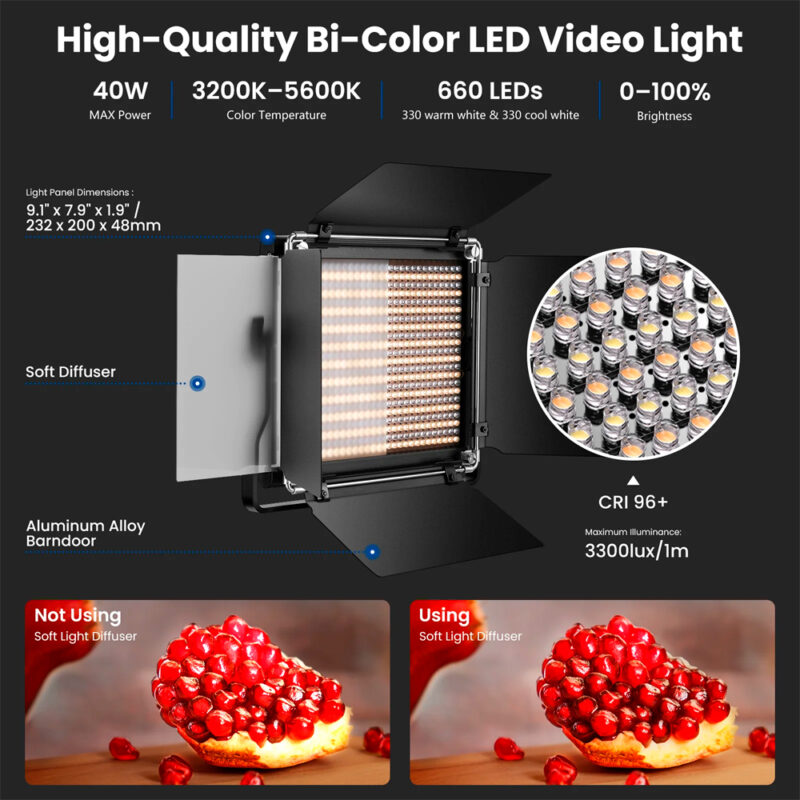 Kit de Iluminação Vídeo Neewer 2x Painel de Luz Led 660 Bicolor 3200K-5600K Preto