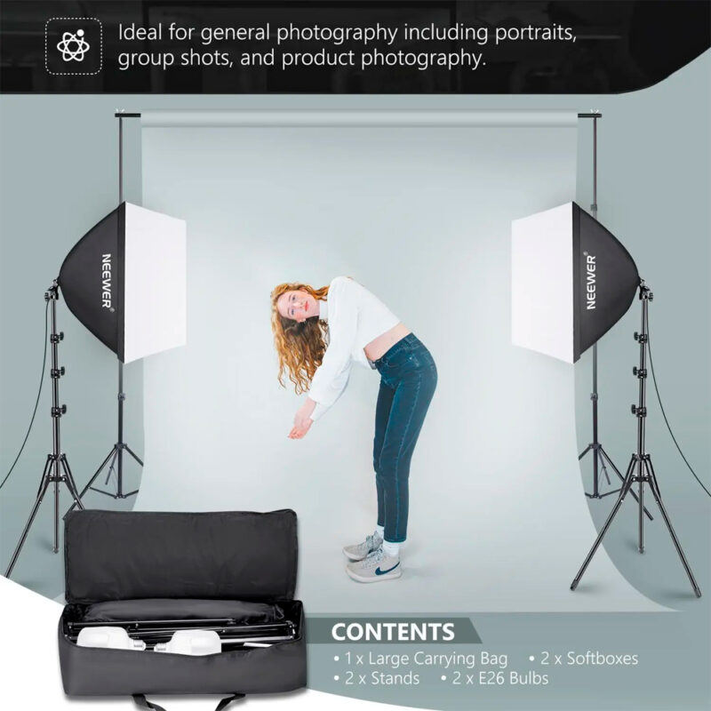 Kit Iluminação Softbox Neewer p/Estúdio Fotografia Preto