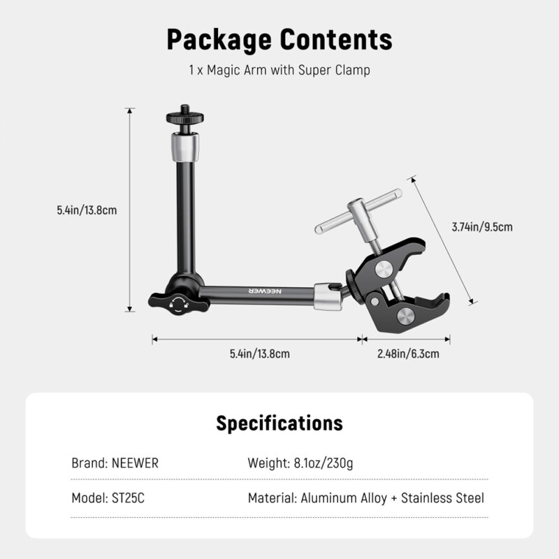 Braço Articulado Neewer 25cm com Super Braçadeira Preto
