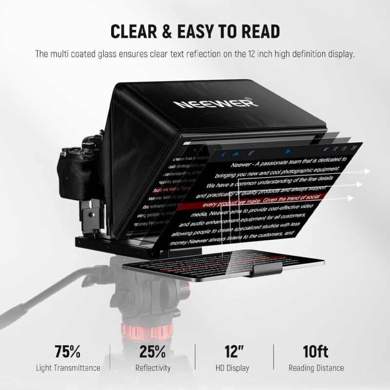 Teleprompter Neewer X12B para Câmera e Vídeo ao Vivo Preto