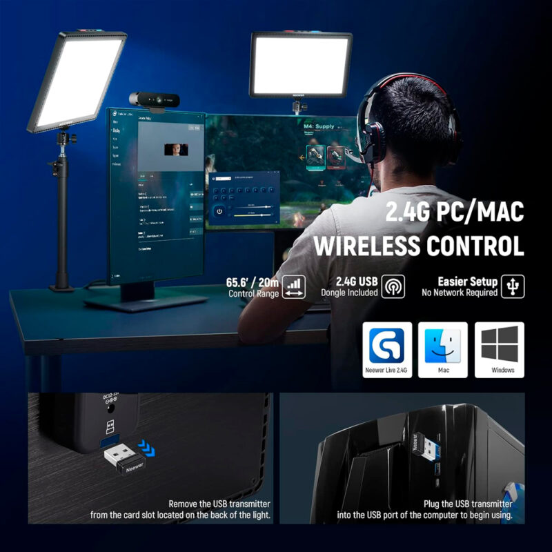 Luz de Painel Mesa Neewer Gl1 Pro para Jogo Gamer Preto