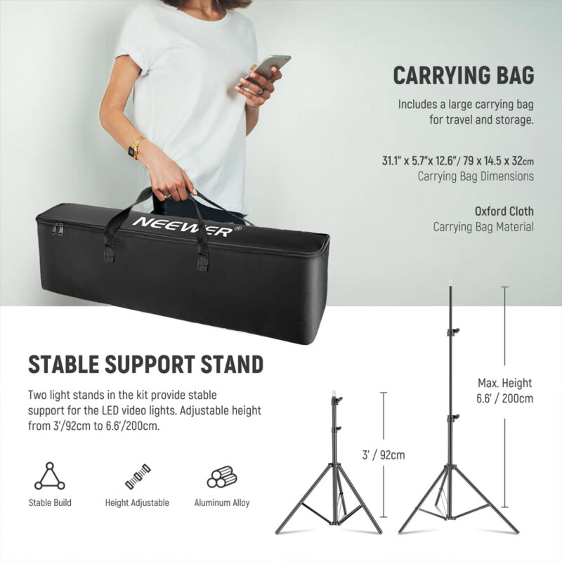 Kit Luz de Vídeo Neewer 2x Led 660 + Suporte + Bag Preto