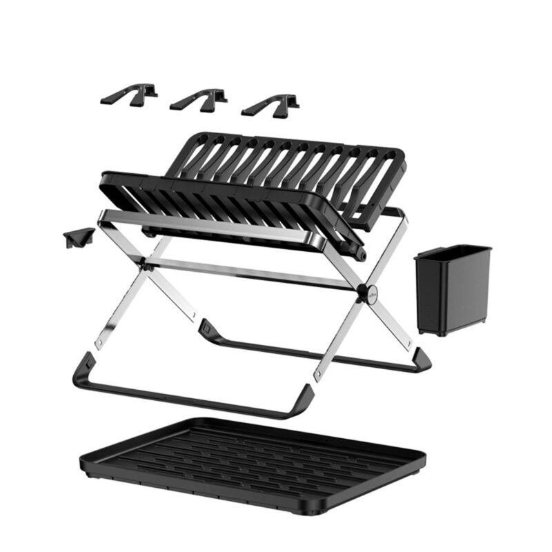 Homfel Escorredor de Pratos Loulas Dobrável p/Cozinha Preto