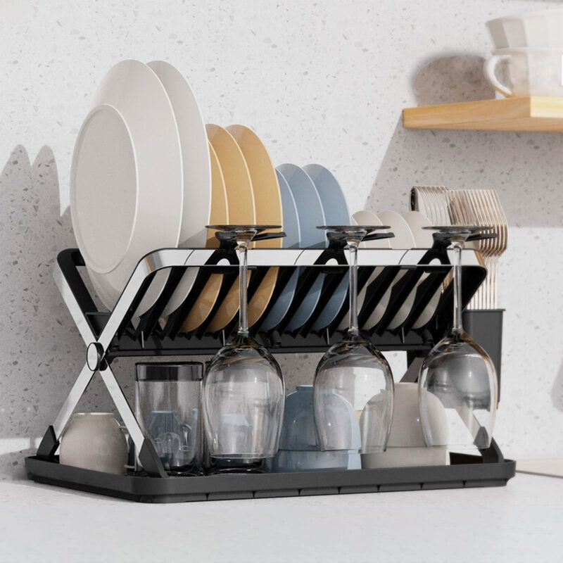 Homfel Escorredor de Pratos Loulas Dobrável p/Cozinha Preto