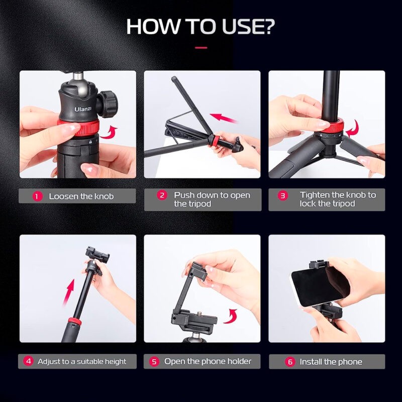Tripé/Bastão Selfie Ulanzi p/Câmera e Smartphone Preto