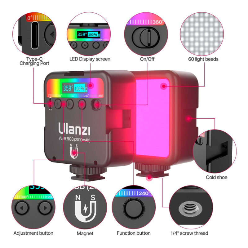 Mini Luz Rgb Recarregável Ulanzi VL49 Foto/Vídeo Preto