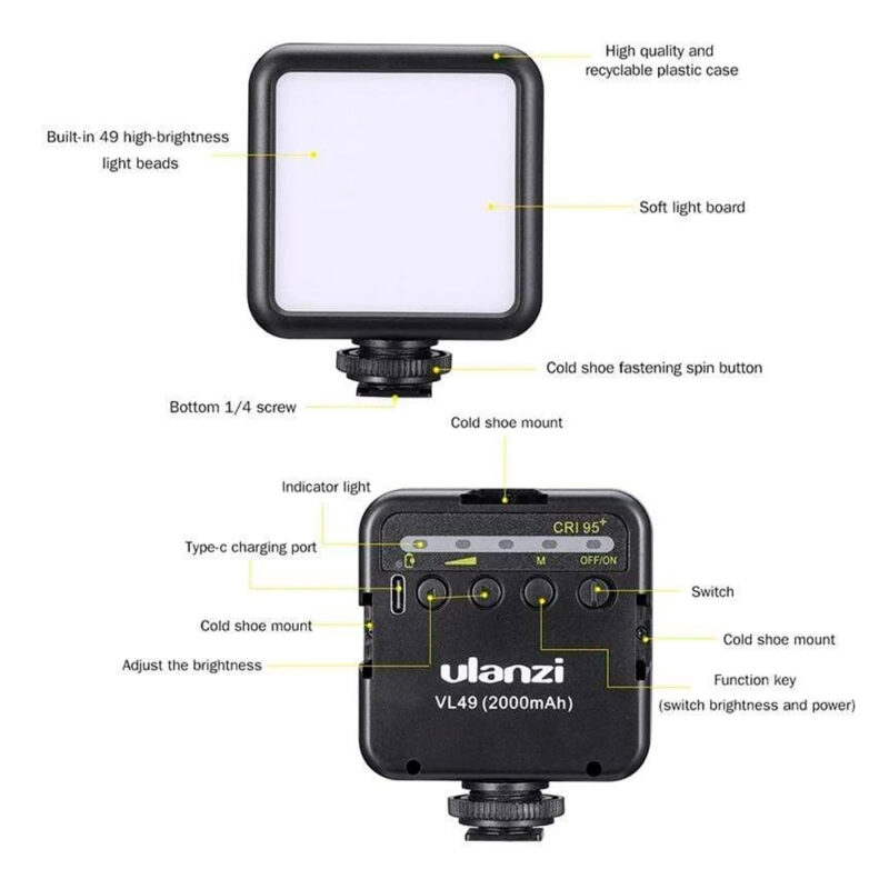 Mini Luz LED Recarregável Ulanzi VL49 LED Preta