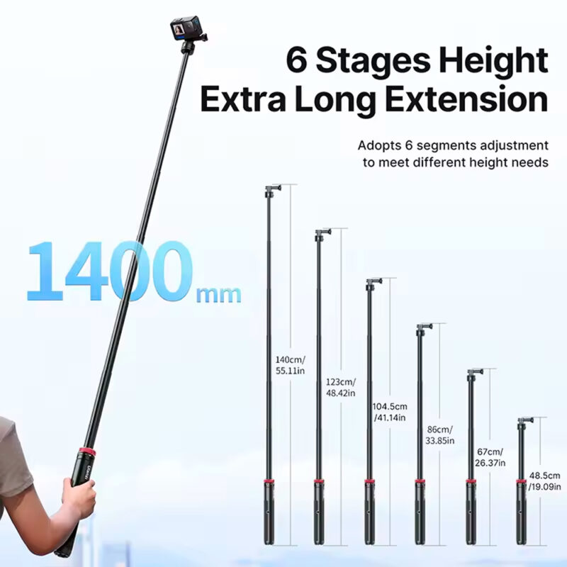 Tripé Selfie Ulanzi Go-Quick II 1.4m p/Câmera Ação Preto