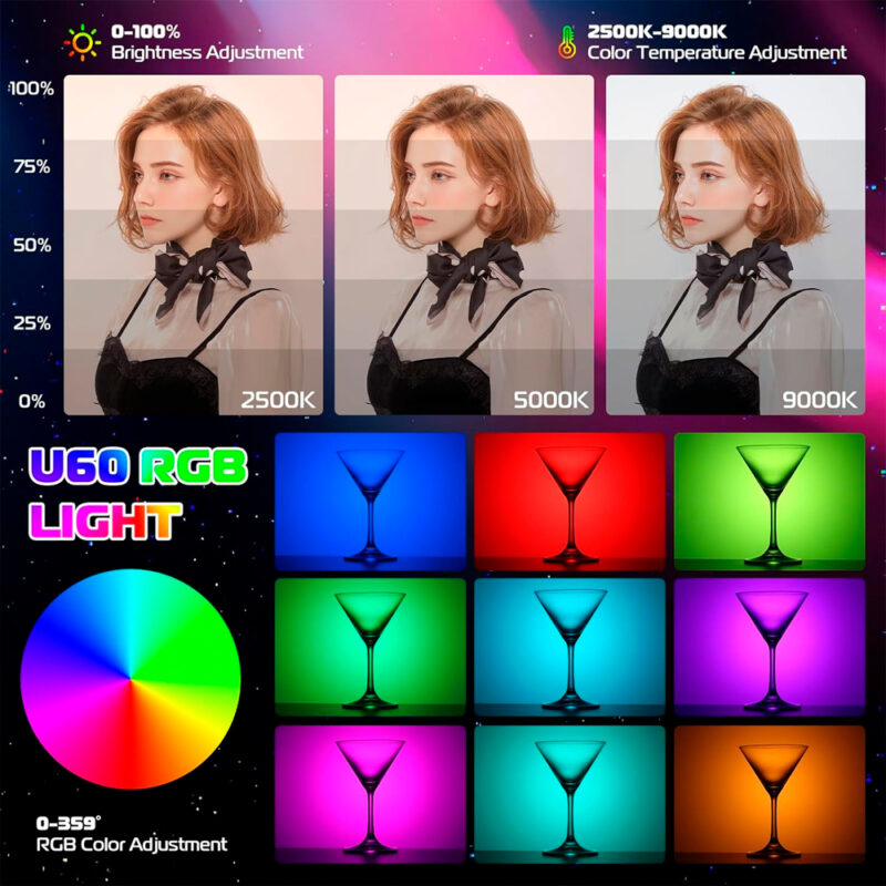 Luz de Vídeo Ulanzi U60 RGB 2500-9000K, 5W, 400lx