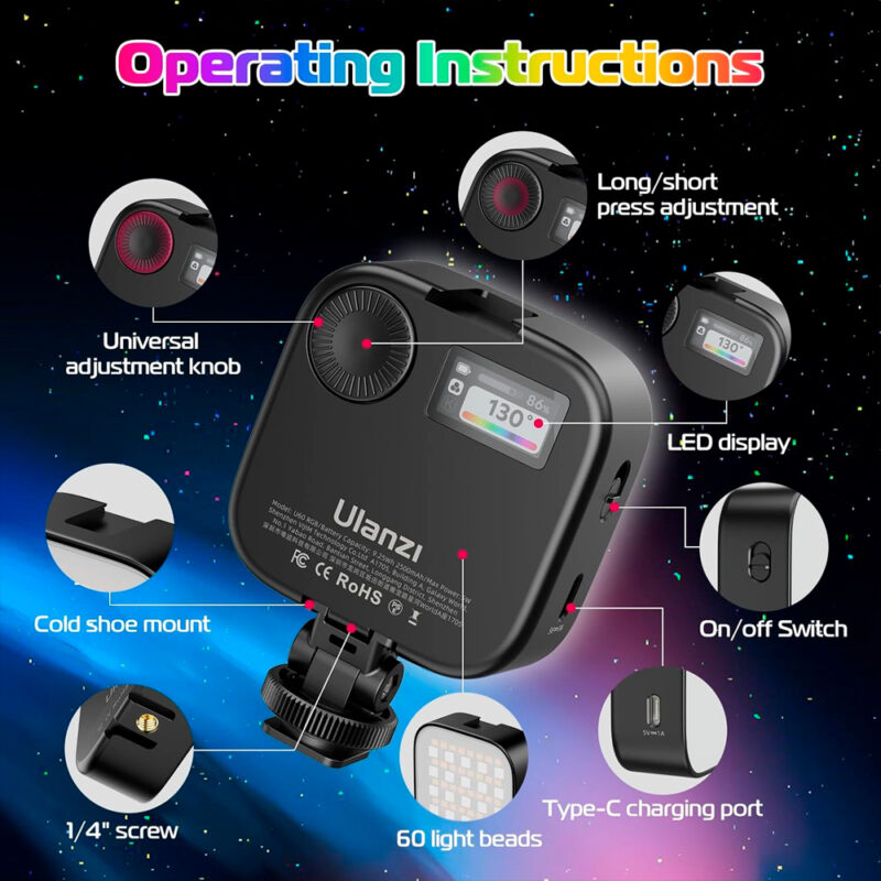 Luz de Vídeo Ulanzi U60 RGB 2500-9000K, 5W, 400lx