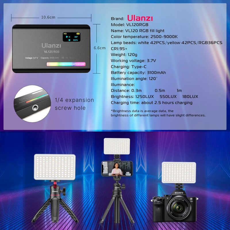 Luz de Vídeo LED Ulanzi VL120 RGB Preto