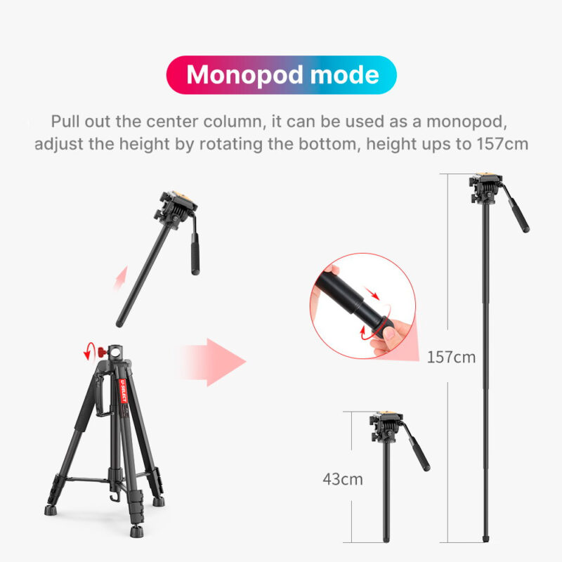 Tripé/Monopé Ulanzi 2 em 1 Preto, Leve e Portátil