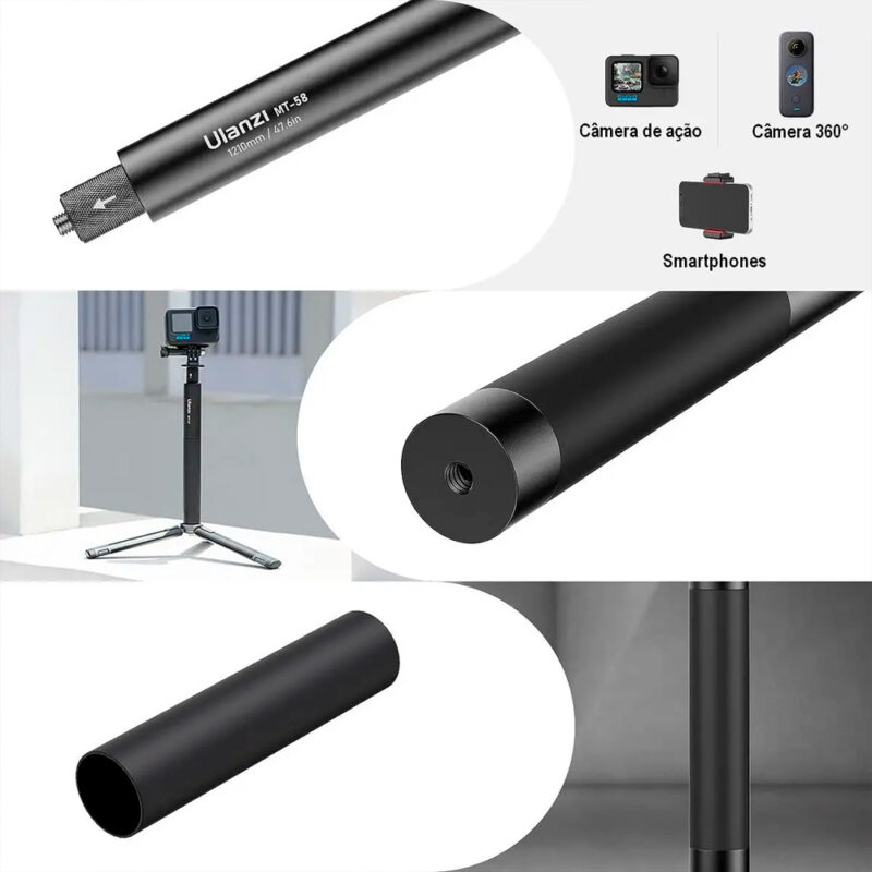 Bastão de Selfie Ulanzi 120cm, Extensível e Ultraleve, Compatível com GoPro