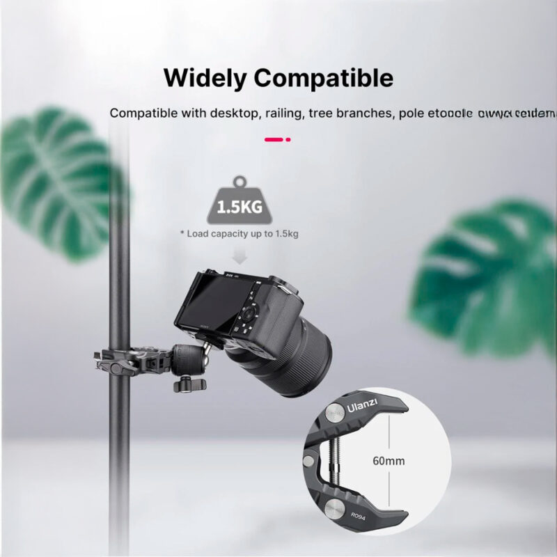 Suporte Braçadeira Ulanzi, Parafuso 1/4", Cabeça Esférica 360°